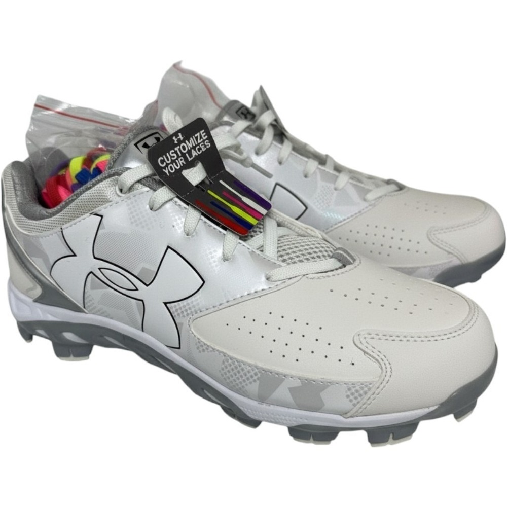 Under Armour Spine Baseball Cleats White Silver 1264180-100 Mens Size 10 NEW